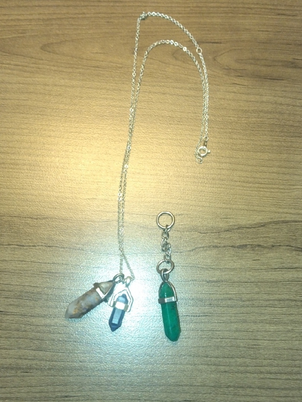 Silver Green Crystal Point Pendant Necklace - Unbranded